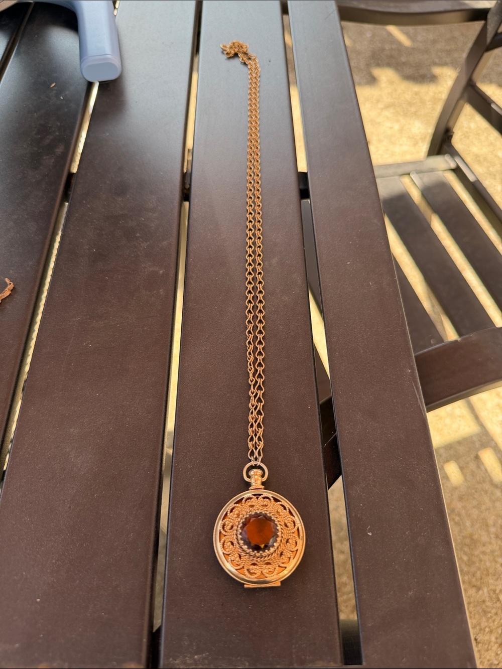 Avon Gold-Tone Filigree Necklace with Amber-Colored Stone